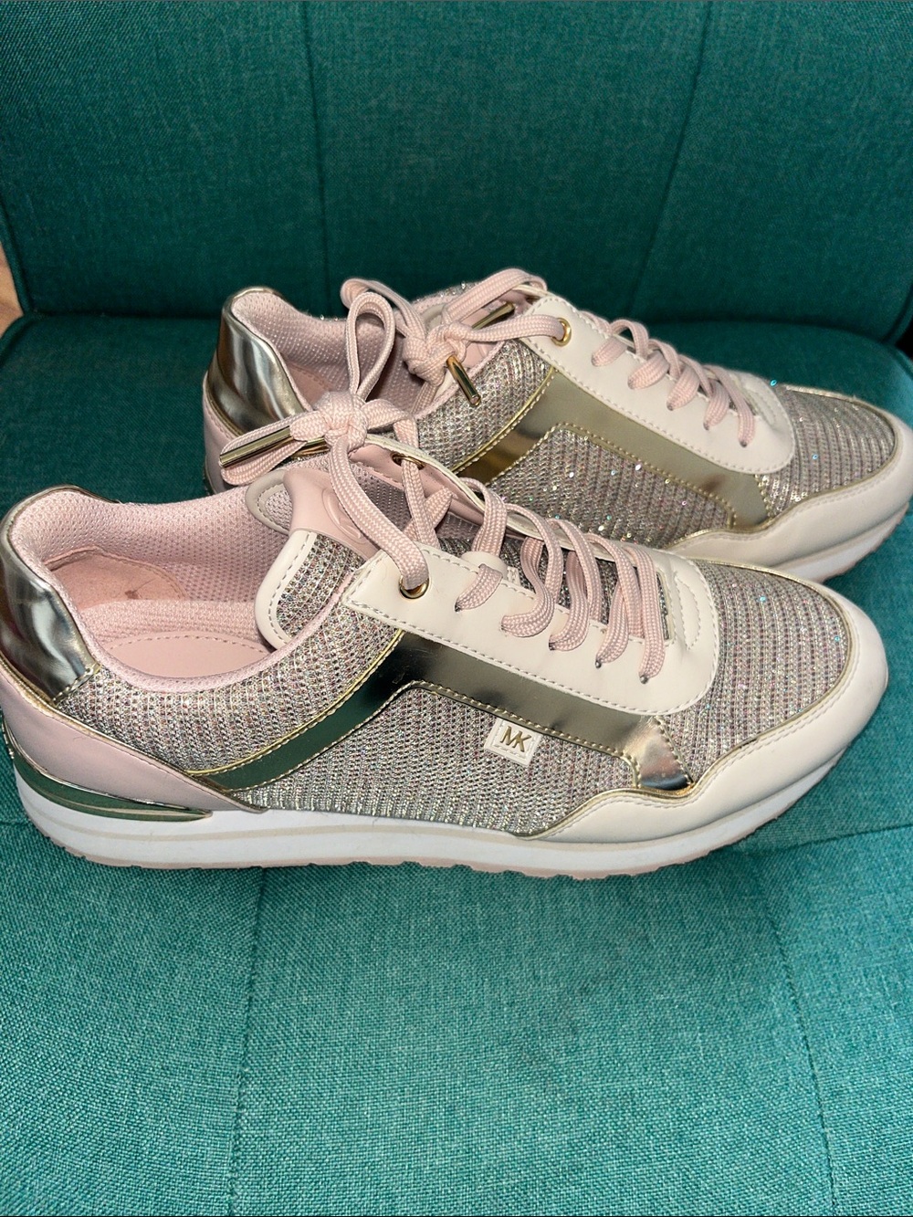 Michael Kors Sparkle Pink and Gold Lace-Up Sneakers